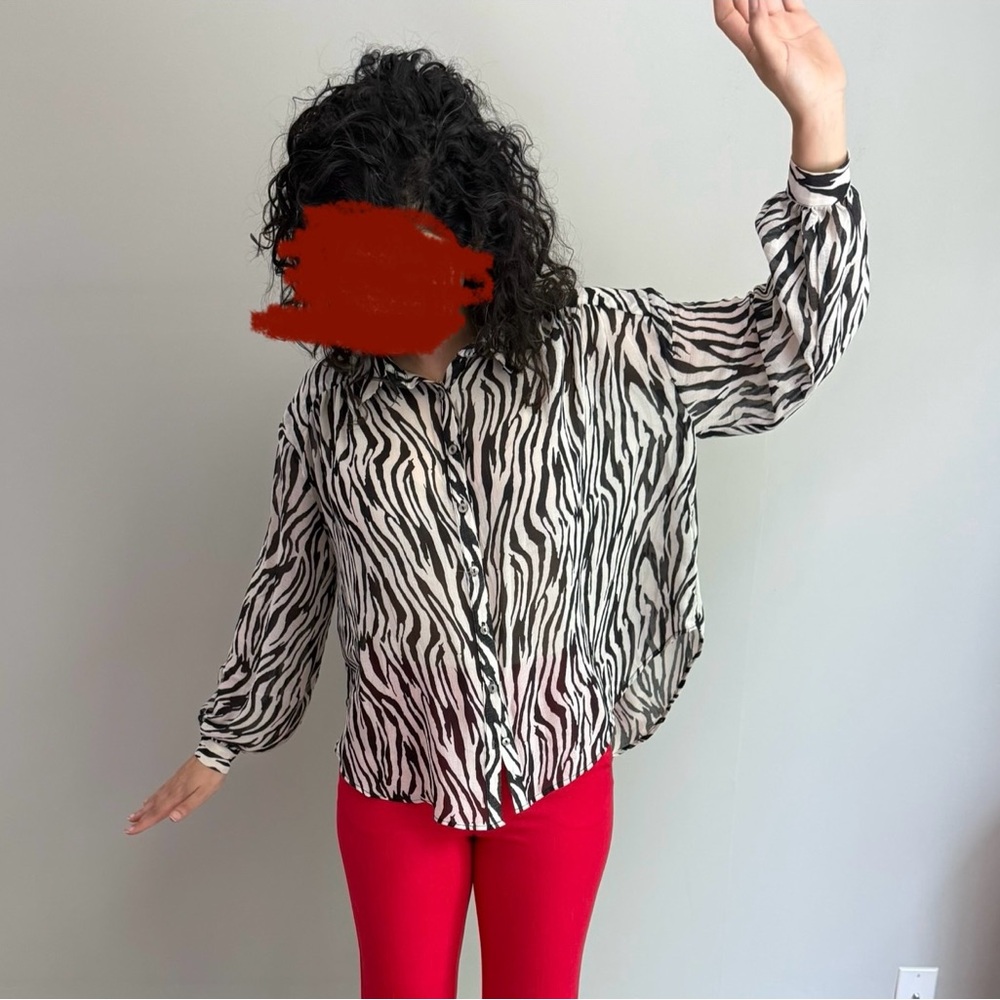 Free People Black and White Long Sleeve Button Down Shirt